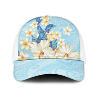 Hawaii Hibiscus Plumeria Blue Baseball Net Cap Polynesian Pattern