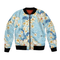 Hawaii Hibiscus Plumeria Blue Bomber Jacket Polynesian Pattern