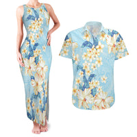 Hawaii Hibiscus Plumeria Blue Couples Matching Tank Maxi Dress and Hawaiian Shirt Polynesian Pattern
