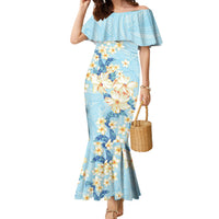 Hawaii Hibiscus Plumeria Blue Family Matching Mermaid Dress and Hawaiian Shirt Polynesian Pattern LT01 Mom's Dress Blue - Polynesian Pride