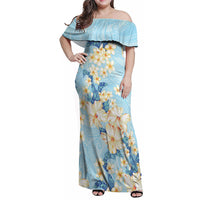 Hawaii Hibiscus Plumeria Blue Family Matching Off Shoulder Maxi Dress and Hawaiian Shirt Polynesian Pattern LT01 Mom's Dress Blue - Polynesian Pride