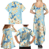 Hawaii Hibiscus Plumeria Blue Family Matching Summer Maxi Dress and Hawaiian Shirt Polynesian Pattern LT01 - Polynesian Pride