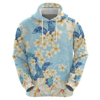 Hawaii Hibiscus Plumeria Blue Hoodie Polynesian Pattern