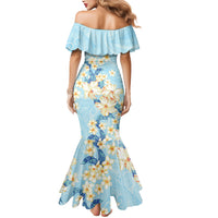 Hawaii Hibiscus Plumeria Blue Mermaid Dress Polynesian Pattern