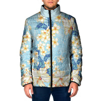 Hawaii Hibiscus Plumeria Blue Padded Jacket Polynesian Pattern