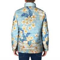 Hawaii Hibiscus Plumeria Blue Padded Jacket Polynesian Pattern