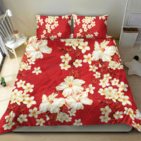 Hawaii Hibiscus Plumeria Red Bedding Set Polynesian Pattern