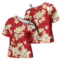 Hawaii Hibiscus Plumeria Red Cross Shoulder Shirt Polynesian Pattern