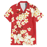 Hawaii Hibiscus Plumeria Red Family Matching Off The Shoulder Long Sleeve Dress and Hawaiian Shirt Polynesian Pattern LT01 Dad's Shirt - Short Sleeve Red - Polynesian Pride