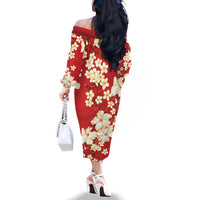 Hawaii Hibiscus Plumeria Red Family Matching Off The Shoulder Long Sleeve Dress and Hawaiian Shirt Polynesian Pattern LT01 - Polynesian Pride