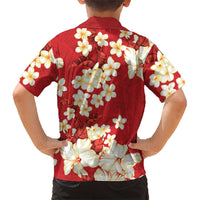 Hawaii Hibiscus Plumeria Red Family Matching Off Shoulder Maxi Dress and Hawaiian Shirt Polynesian Pattern LT01 - Polynesian Pride