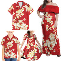 Hawaii Hibiscus Plumeria Red Family Matching Off Shoulder Maxi Dress and Hawaiian Shirt Polynesian Pattern LT01 - Polynesian Pride