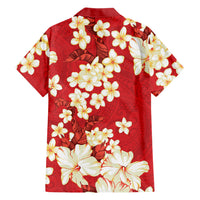 Hawaii Hibiscus Plumeria Red Family Matching Off Shoulder Short Dress and Hawaiian Shirt Polynesian Pattern LT01 - Polynesian Pride