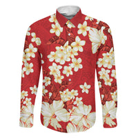Hawaii Hibiscus Plumeria Red Family Matching Tank Maxi Dress and Hawaiian Shirt Polynesian Pattern LT01 Dad's Shirt - Long Sleeve Red - Polynesian Pride
