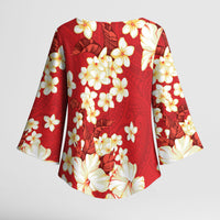 Hawaii Hibiscus Plumeria Red Kimono Sleeve Blouse Polynesian Pattern