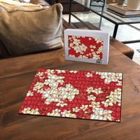 Hawaii Hibiscus Plumeria Red Puzzle Polynesian Pattern