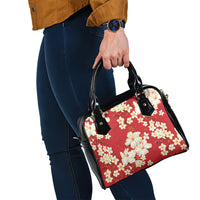 Hawaii Hibiscus Plumeria Red Shoulder Handbag Polynesian Pattern