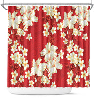 Hawaii Hibiscus Plumeria Red Shower Curtain Polynesian Pattern