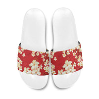 Hawaii Hibiscus Plumeria Red Slide Sandals Polynesian Pattern