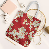 Hawaii Hibiscus Plumeria Red Tote Bag Polynesian Pattern