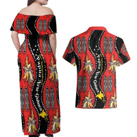 Papua New Guinea 50th Independence Couples Matching Off Shoulder Maxi Dress and Hawaiian Shirt PNG Batik Pattern LT01 - Polynesian Pride