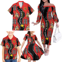 Papua New Guinea 50th Independence Family Matching Off The Shoulder Long Sleeve Dress and Hawaiian Shirt PNG Batik Pattern LT01 - Polynesian Pride