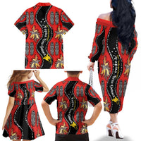 Papua New Guinea 50th Independence Family Matching Off The Shoulder Long Sleeve Dress and Hawaiian Shirt PNG Batik Pattern LT01 - Polynesian Pride
