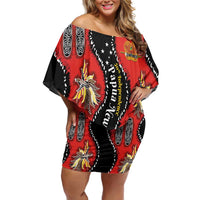 Papua New Guinea 50th Independence Family Matching Off Shoulder Short Dress and Hawaiian Shirt PNG Batik Pattern LT01 Mom's Dress Red - Polynesian Pride