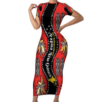 Papua New Guinea 50th Independence Family Matching Short Sleeve Bodycon Dress and Hawaiian Shirt PNG Batik Pattern LT01 Mom's Dress Red - Polynesian Pride