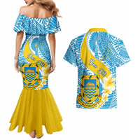 Personalised Tuvalu Independence Day Couples Matching Mermaid Dress and Hawaiian Shirt Plumeria 45th Anniversary LT01 - Polynesian Pride