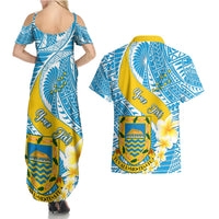 Personalised Tuvalu Independence Day Couples Matching Summer Maxi Dress and Hawaiian Shirt Plumeria 45th Anniversary LT01 - Polynesian Pride