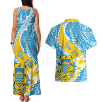 Personalised Tuvalu Independence Day Couples Matching Tank Maxi Dress and Hawaiian Shirt Plumeria 45th Anniversary LT01 - Polynesian Pride