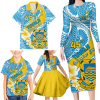 Personalised Tuvalu Independence Day Family Matching Long Sleeve Bodycon Dress and Hawaiian Shirt Plumeria 45th Anniversary LT01 - Polynesian Pride
