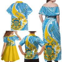 Personalised Tuvalu Independence Day Family Matching Off Shoulder Long Sleeve Dress and Hawaiian Shirt Plumeria 45th Anniversary LT01 - Polynesian Pride