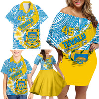 Personalised Tuvalu Independence Day Family Matching Off Shoulder Short Dress and Hawaiian Shirt Plumeria 45th Anniversary LT01 - Polynesian Pride