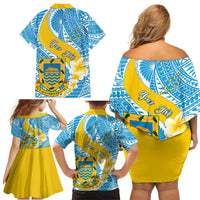 Personalised Tuvalu Independence Day Family Matching Off Shoulder Short Dress and Hawaiian Shirt Plumeria 45th Anniversary LT01 - Polynesian Pride