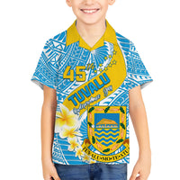 Personalised Tuvalu Independence Day Family Matching Short Sleeve Bodycon Dress and Hawaiian Shirt Plumeria 45th Anniversary LT01 Son's Shirt Blue - Polynesian Pride
