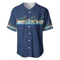 Hawaii Santa Riding Sea Turtle Baseball Jersey Mele Kalikimaka Polynesian Pattern - Polynesian Pride