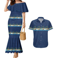 Hawaii Santa Riding Sea Turtle Couples Matching Mermaid Dress and Hawaiian Shirt Mele Kalikimaka Polynesian Pattern LT01 Blue - Polynesian Pride