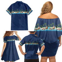 Hawaii Santa Riding Sea Turtle Family Matching Off Shoulder Short Dress and Hawaiian Shirt Mele Kalikimaka Polynesian Pattern LT01 - Polynesian Pride