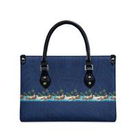 Hawaii Santa Riding Sea Turtle Leather Bag Mele Kalikimaka Polynesian Pattern - Polynesian Pride