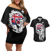 Personalized Hawaii King Kamehameha Couples Matching Off Shoulder Short Dress and Hawaiian Shirt Flag Polynesian Pattern