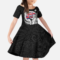 Personalized Hawaii King Kamehameha Family Matching Off The Shoulder Long Sleeve Dress and Hawaiian Shirt Flag Polynesian Pattern LT01 Daughter's Dress Black - Polynesian Pride