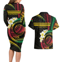 Vanuatu Independence Day Couples Matching Long Sleeve Bodycon Dress and Hawaiian Shirt Yumi 45th Hapi Indipendens Dei LT01