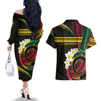 Vanuatu Independence Day Couples Matching Off The Shoulder Long Sleeve Dress and Hawaiian Shirt Yumi 45th Hapi Indipendens Dei LT01 - Polynesian Pride