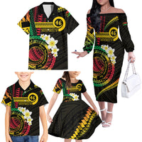 Vanuatu Independence Day Family Matching Off The Shoulder Long Sleeve Dress and Hawaiian Shirt Yumi 45th Hapi Indipendens Dei LT01 - Polynesian Pride
