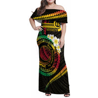 Vanuatu Independence Day Family Matching Off Shoulder Maxi Dress and Hawaiian Shirt Yumi 45th Hapi Indipendens Dei LT01 Mom's Dress Black - Polynesian Pride