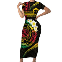 Vanuatu Independence Day Family Matching Short Sleeve Bodycon Dress and Hawaiian Shirt Yumi 45th Hapi Indipendens Dei LT01 Mom's Dress Black - Polynesian Pride