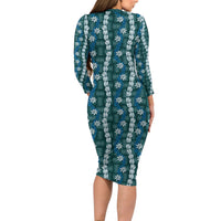 Pikake Maile Tiare Lei Family Matching Long Sleeve Bodycon Dress and Hawaiian Shirt Polu Lauhala Pattern LT01 - Polynesian Pride