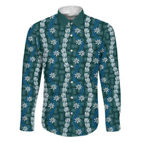 Pikake Maile Tiare Lei Family Matching Off The Shoulder Long Sleeve Dress and Hawaiian Shirt Polu Lauhala Pattern LT01 Dad's Shirt - Long Sleeve Blue - Polynesian Pride